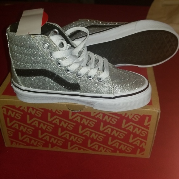 silver glitter high top vans